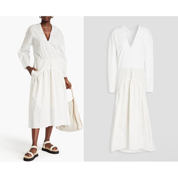 VINCE Cutout Slub Cotton‎ Midi Dress in White  size Small - Picture 1 of 9